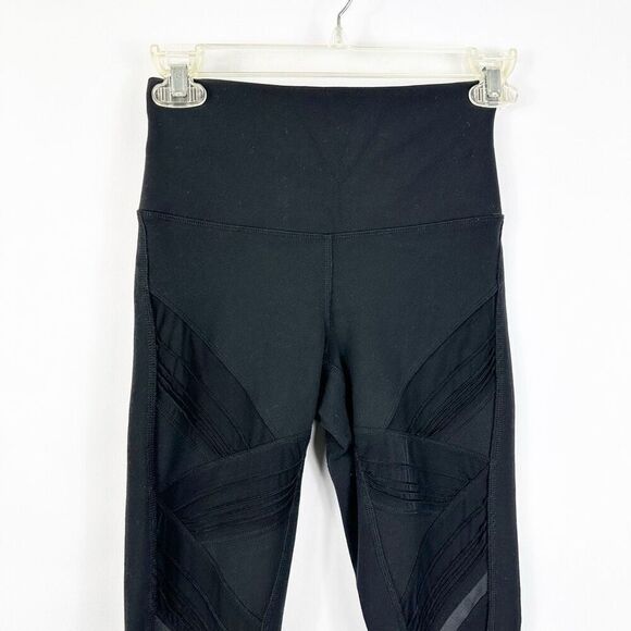 Alo Black Leggings High Rise Sheer Mesh Legs Pin Tuck Size XS Inseam 28" - Picture 1 of 12